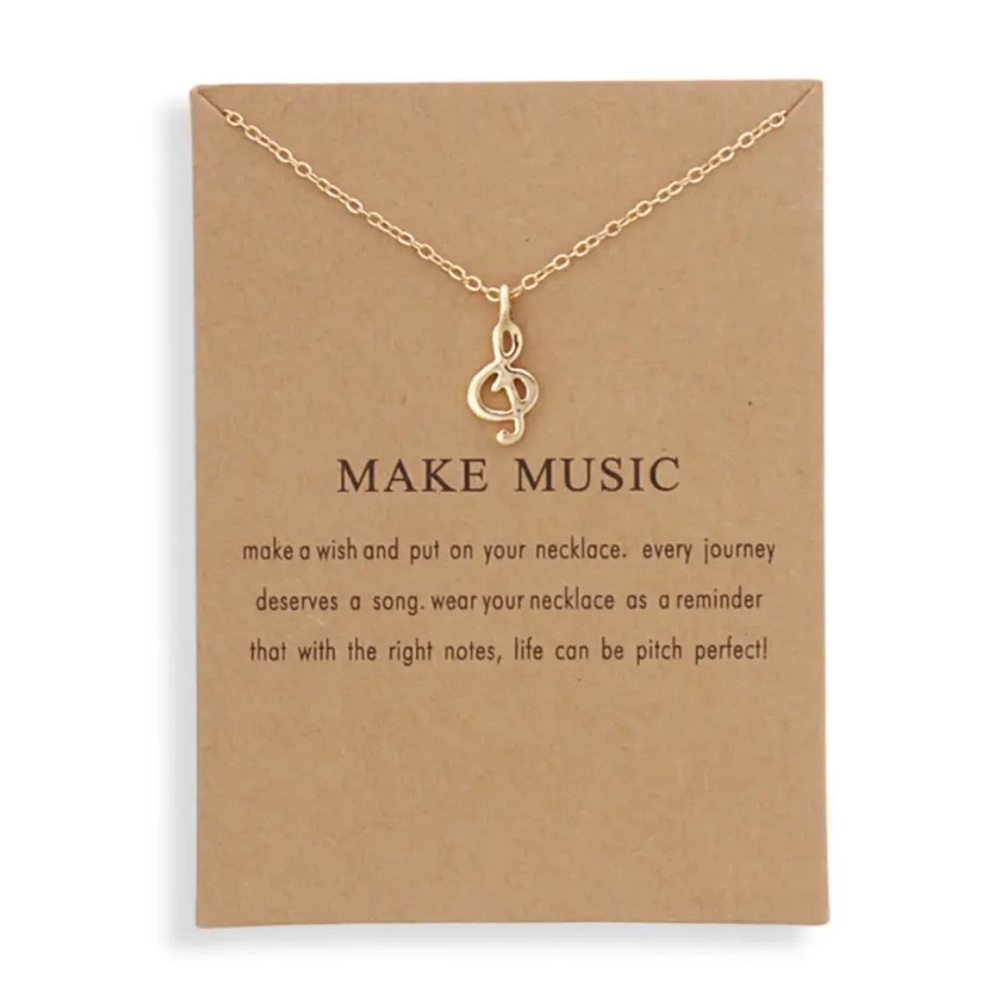 Treble clef Necklace Gold Chain Make Music Card Music Note